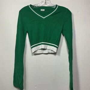 Garage Green and White V-Neck Crop Top